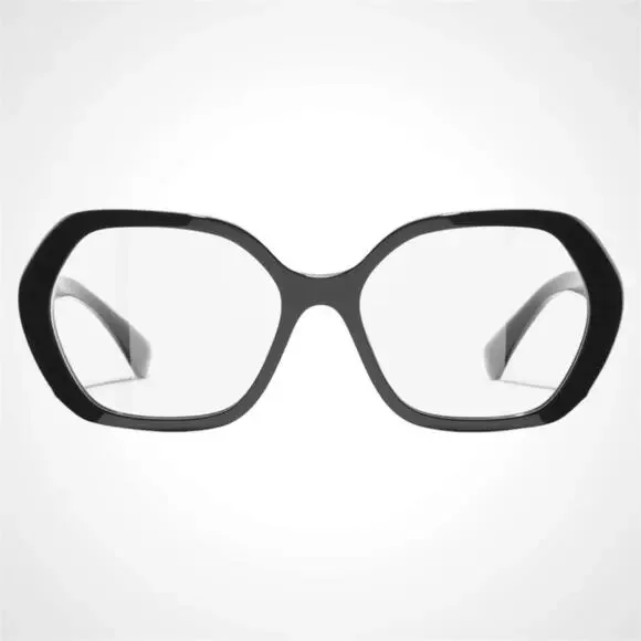 New CHANEL Eyeglasses Black Gold Chain CC Square Acetate Womens - Picture 2 of 5